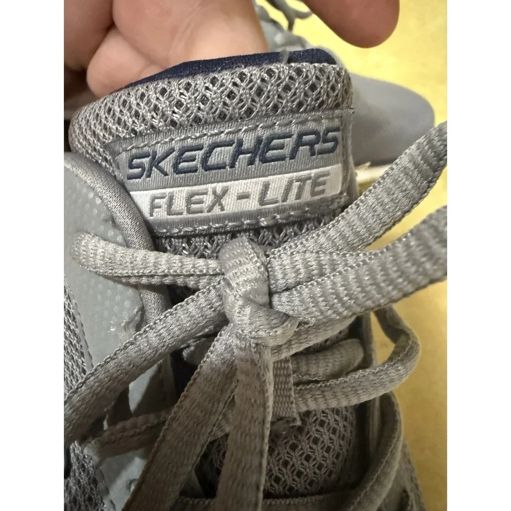 Skechers Flex Lite Men's 11 Gray Navy Memory Foam Walking Shoes 16829